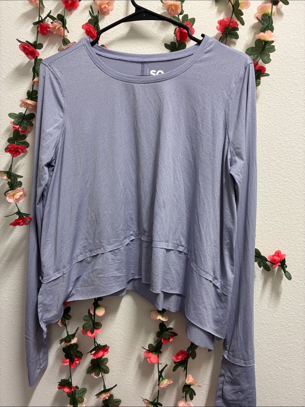 SO Dusty Lavender Long-Sleeve Layered Hem Top